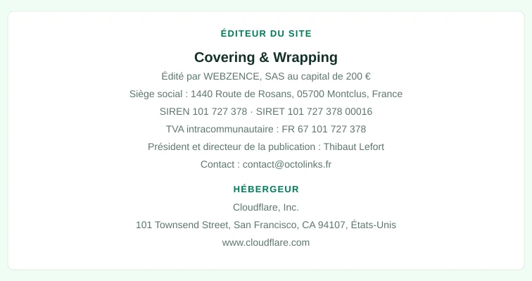 Coordonnées légales de l&rsquo;éditeur et de l&rsquo;hébergeur du site